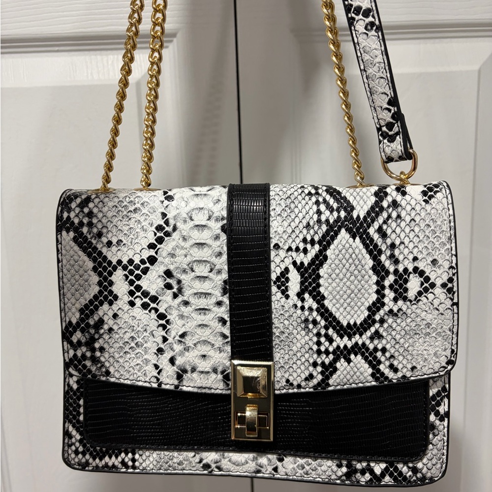 Aldo Black and White Snake Print Shoulder Bag